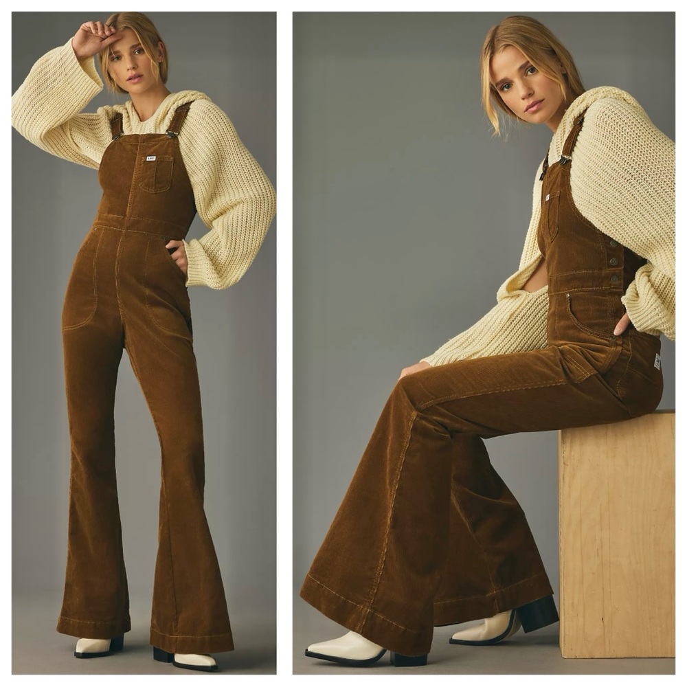 Free People Chocolate Brown Corduroy Flare Jumpsuit